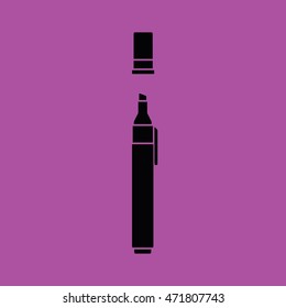 Black felt pen vector icon. Pencil vector illustration. Purple background
