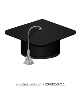 black felt student square graduate cap decorated with a silver tassel