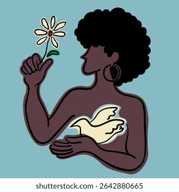black female in doodle style in vector. Element for poster sticker design avatar decoration prints postcards
