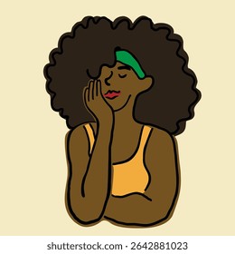 black female in doodle style in vector. Element for poster sticker design avatar decoration prints postcards