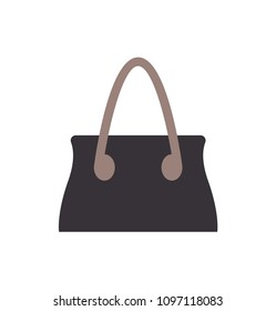 Black female handbag template, color vector illustration, fashionable vanity bag, round handle, stylish leather storage for items isolated on white.
