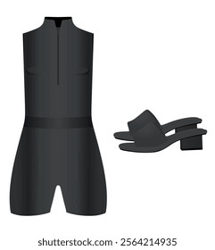 Black  female jumpsuit set. vector