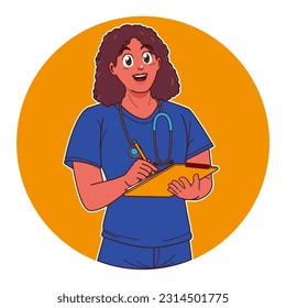 Black female nurse, nurse cartoon illustration