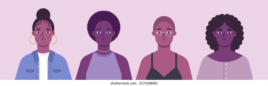 Black female portraits collection. Vector illustration. Different avatars