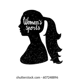 Black female silhouette side view. Grunge style. isolated white background. Letting Women's sports