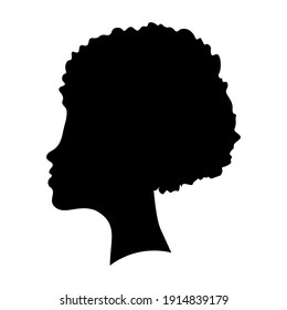 Black female silhouettes, face profile, vignette. Afro woman in profile.  Hand drawn vector illustration, isolated on white background. Design for invitation, greeting card, vintage style.