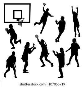 The black female silhouettes playing basketball