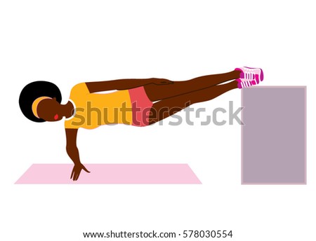 Black female standing in side plank position. Vector illustration.