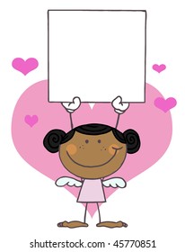 Black Female Stick Cupid Holding A Blank Sign