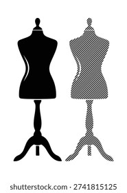 Black female torso dummy, sewing workshop equipment, fashion design tool, clothing stand