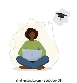A black female who dreams of higher education. Vector illustration on the topic of planning and ideas.