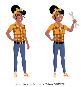 Black female worker with a wrench