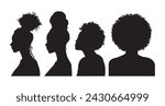 black females silhouettes face profile vignette. black isolated white background