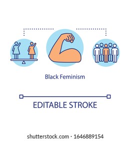 Black feminism concept icon. Gender and racial equality movement, african american women empowerment thin line illustration. Vector isolated outline RGB color drawing. Editable stroke