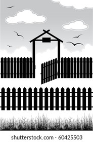 Black fence with gate - elements for design (vector)
