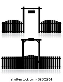 Black fence with gate isolated on white - vector