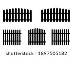 Black fence in rustic style. Sections of different fences. Black parts of inclosure. Stock image. EPS 10.