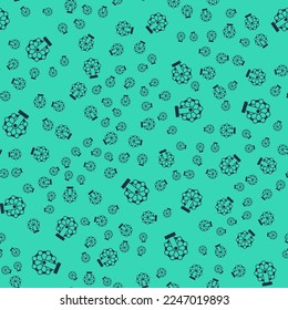Black Ferris wheel icon isolated seamless pattern on green background. Amusement park. Childrens entertainment playground, recreation park.  Vector