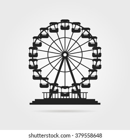 black ferris wheel with shadow. concept of skyline, tower badge, event, admission, access, cityscape, pleasure, celebration. flat style trend modern logo design vector illustration on gray background