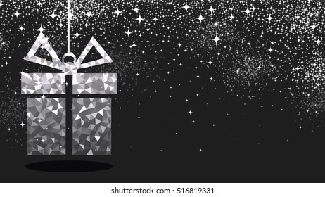 Negro fondo festivo de Navidad con regalo gris. Ilustración vectorial.