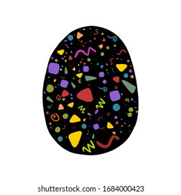 Huevo negro festivo de Pascua decorado con motivos retro. Dibujo vectorial aislado.