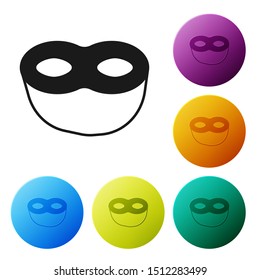 Black Festive mask icon isolated on white background. Set icons colorful circle buttons. Vector Illustration