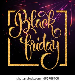 Black Fiday lettering with shiny glitter texture. Vector Illustration EPS10.