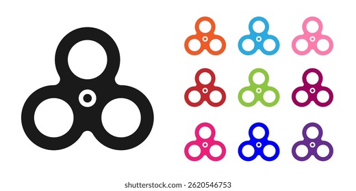 Ícone giratório preto Fidget isolado no fundo branco. Brinquedo de alívio de estresse. Giro de mão na moda. Defina os ícones com cores. Vetor