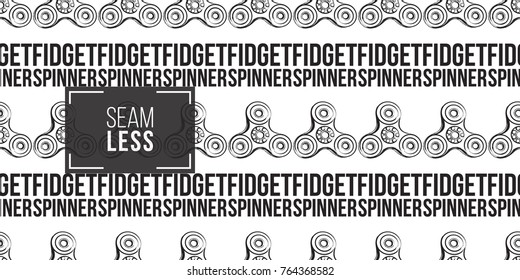 Black fidget spinner seamless pattern. Vector hand drawn fashion illustration on white background in watercolor style.