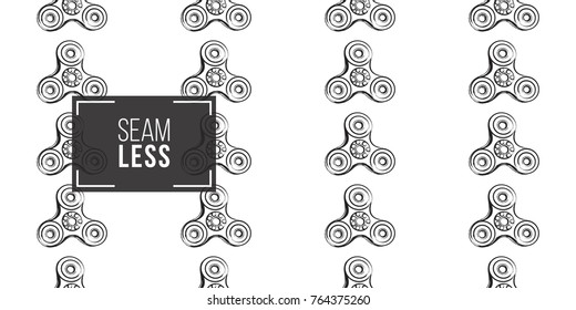 Black fidget spinner seamless pattern. Vector hand drawn fashion illustration on white background in watercolor style.