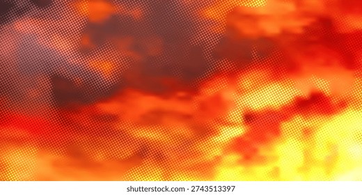 Black fiery red dramatic sky with clouds. Fire, war, explosion, catastrophe, flame. Horror concept. Web banner. Wide bloody red background with space for design. Panoramic.                            