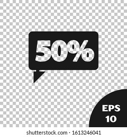 Black Fifty discount percent tag icon isolated on transparent background. Shopping tag sign. Special offer sign. Discount coupons symbol.  Vector Illustration