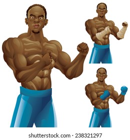 Black fighter isolated set