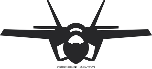 Black fighter jet silhouette. F-35 logo front view.