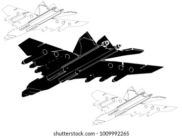 Black fighter on white background, vector image