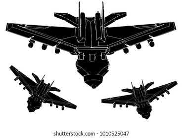 Black fighter on white background, vector image