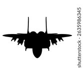 Black fighter plane silhouette stands out against a bright transparent background, providing a dramatic and minimalist composition suitable for defense, aviation, and graphic design projects.