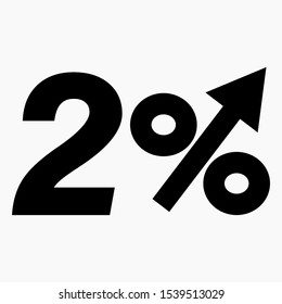 The black figure is 2  percent increase. Price increase icon. Sales. Profit growth. Increase revolutions. The increase in interest in the bank. Quality improvement. Icon of internet shops. Vector icon
