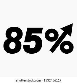 The black figure is 85 percent increase. Price increase icon.  Sales. Profit growth. Increase revolutions. The increase in interest in the bank. Quality improvement. Icon of internet shops. Vector.