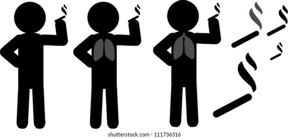 Black figure icon smoking with visible lungs