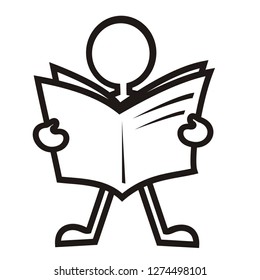 Black figure with newspaper, vector icon
