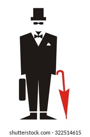 black figure and red umbrella, vector icon
