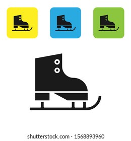 Black Figure skates icon isolated on white background. Ice skate shoes icon. Sport boots with blades. Set icons colorful square buttons. Vector Illustration