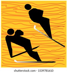 Black figures of athletes on skis. Simple icons