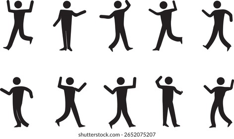Black figures dancing and posing people silhouettes