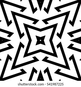 Black figures on white background. Ethnic ornament. Repeated symmetrical shapes wallpaper. Seamless ornamental pattern surface design. Digital paper for page fill, web designing, textile print. Vector