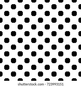 Black figures on white background. Seamless surface pattern design with staggered octagons ornament. Checks wallpaper. Ethnic mosaic motif. Digital paper for print, page fill, designing. Vector art.