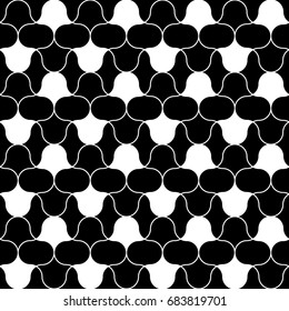 Black figures tessellation on white background. Image with floral shapes. Ethnic mosaic tiles motif. Ancient seamless surface pattern design with interlocking oriental ornament. Window tracery art.