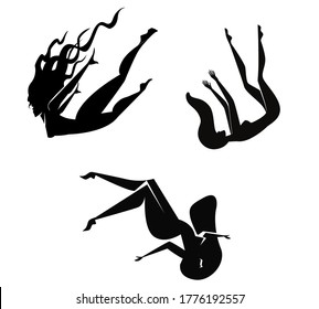 black figures of women falling