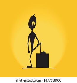 Black figurine on a yellow background, man icon.